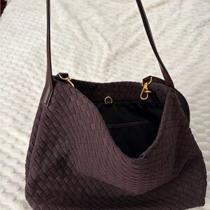 Woven Shoulder Tote in Dark Brown with crossbody strap